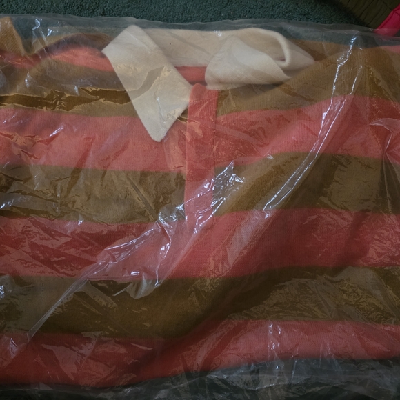 Striped Pink and Brown Collared Sweater - Picture 1 of 3